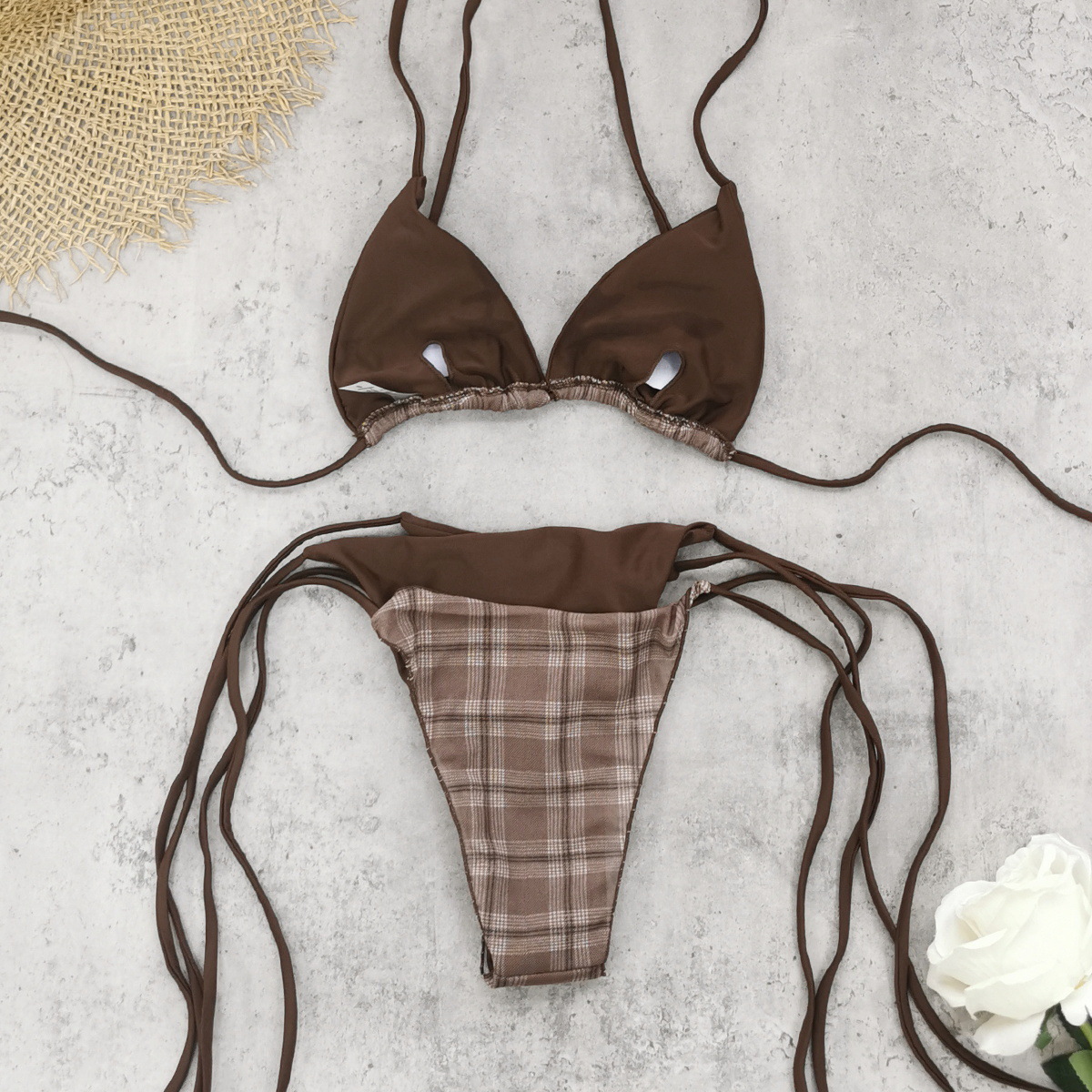 Halter Neck Triangle Bikini Set with Side Tie Bottoms view 6