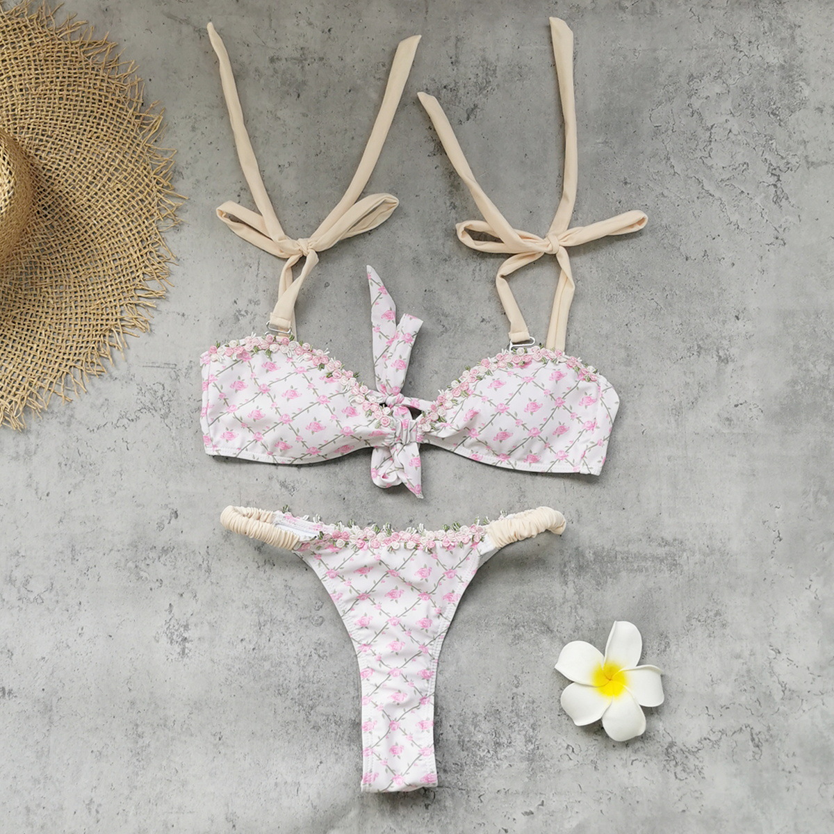 Tie-Shoulder Bow-Front Two-Piece Bikini Set