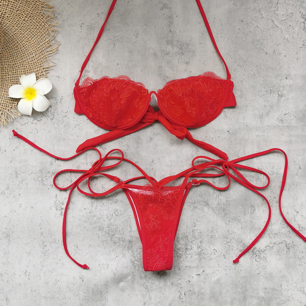 Strappy Underwire Bikini Set with Low-Rise Bottoms