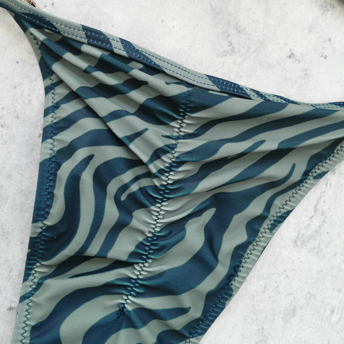 Green Zebra Print Underwire Bikini Set with Beaded Center Clasp