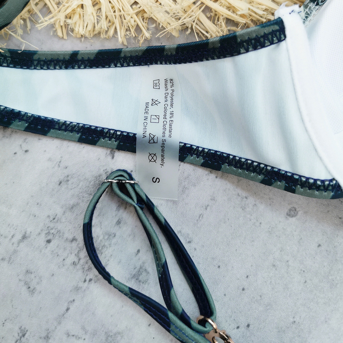 Green Zebra Print Underwire Bikini Set with Beaded Center Clasp