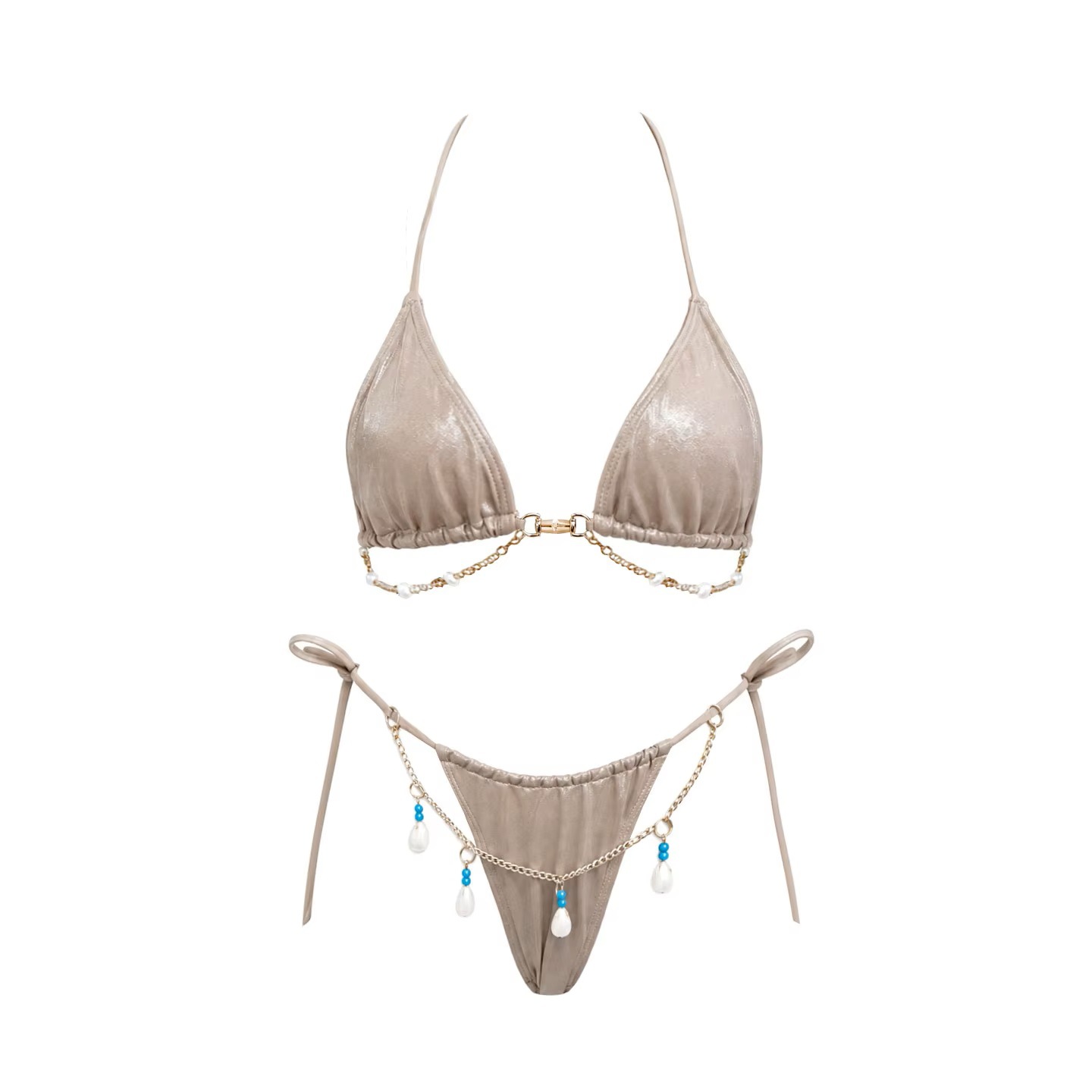 Halter Triangle Bikini Set with Chain Details view 6