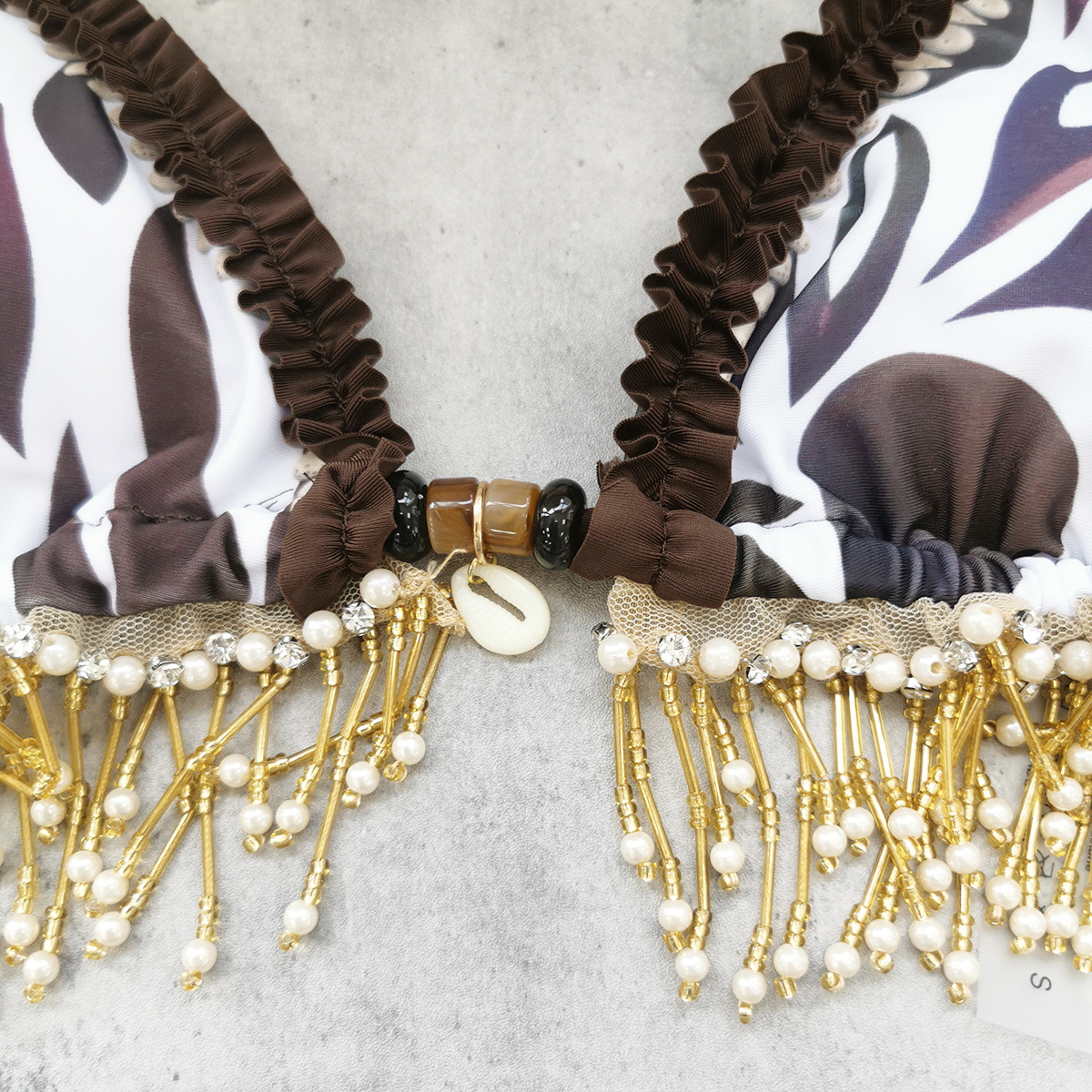 Ruffled Halter Bikini with Beaded Fringe view 4