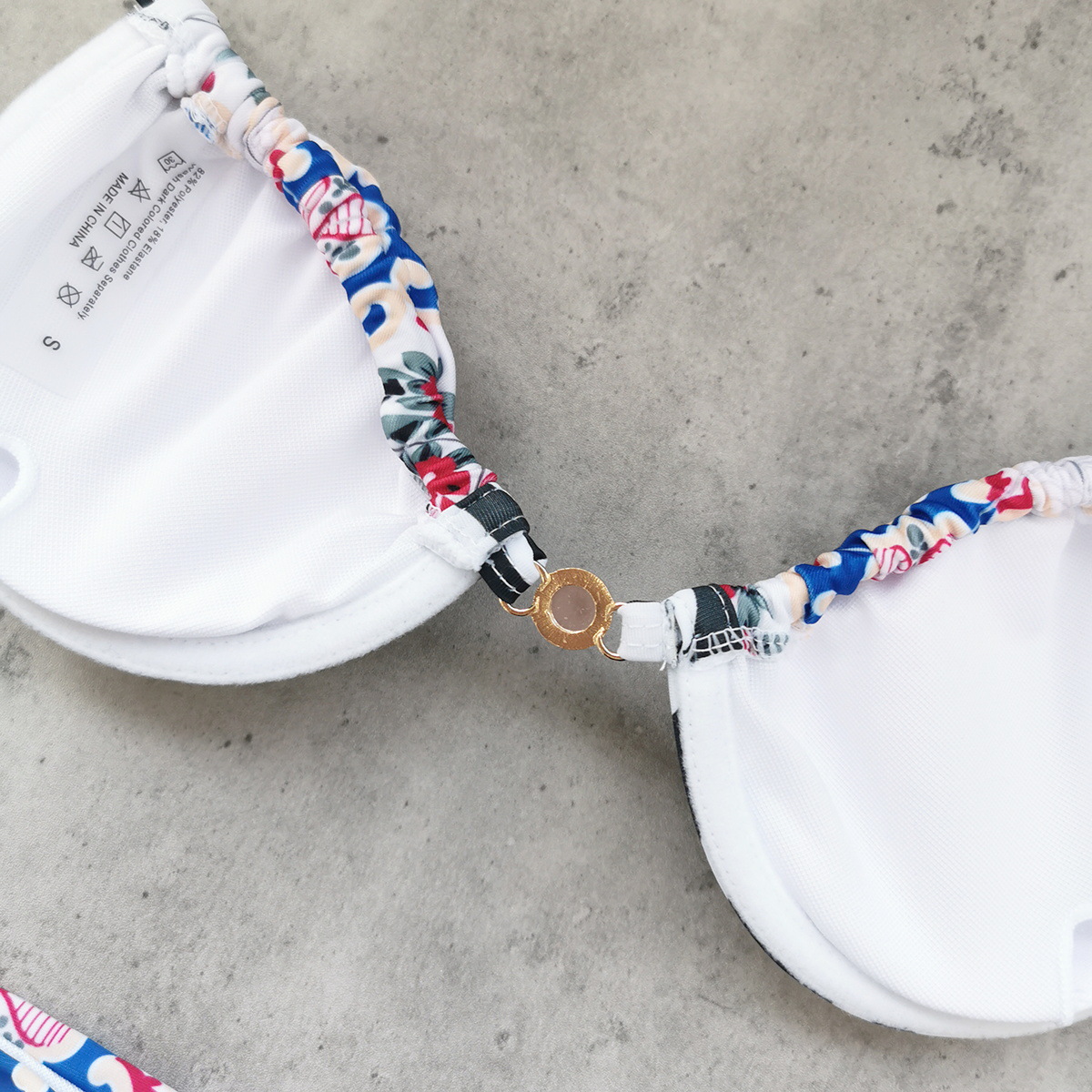 White Floral Print High Waist Triangle Bikini Set