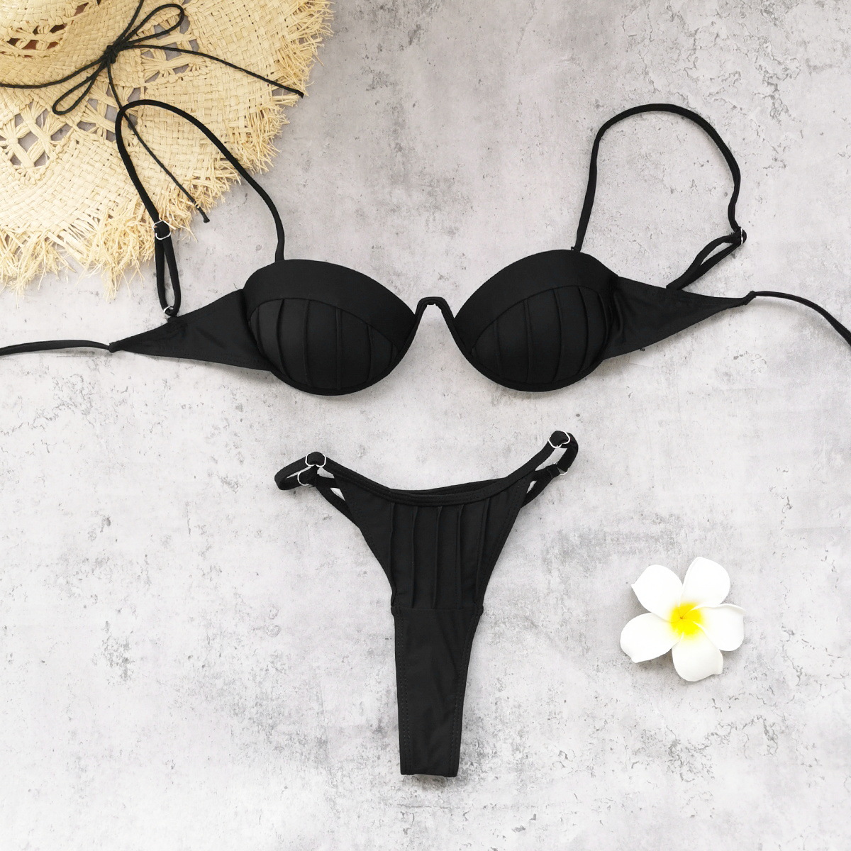 Women's Two-Piece Bikini Set with Ruched Underwire Cups and High-Cut Bottom view 4