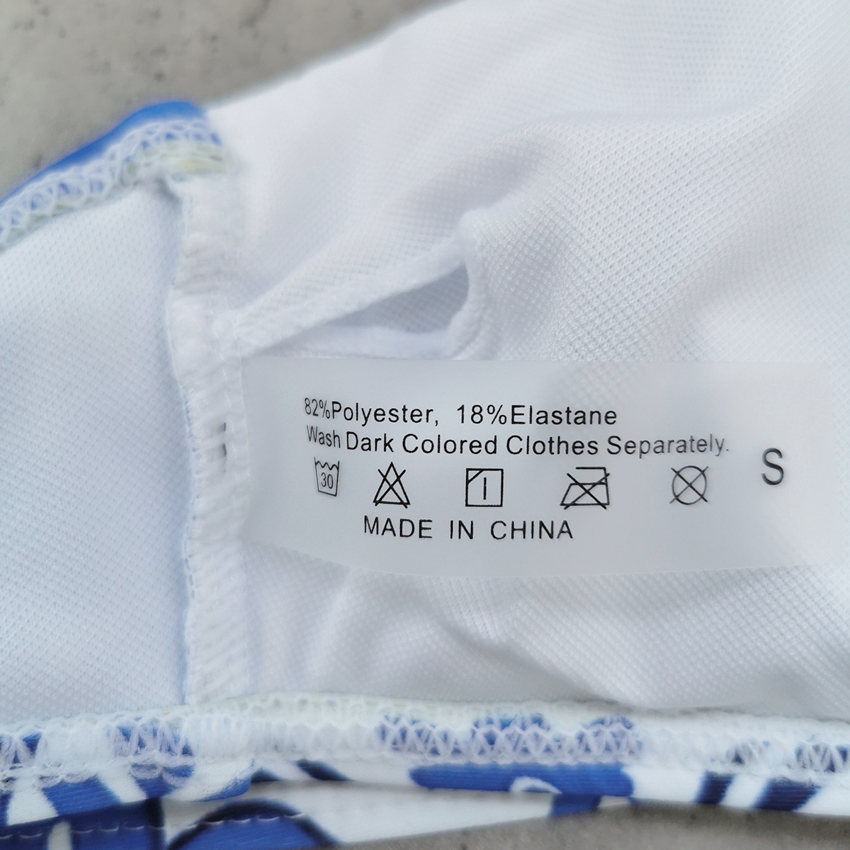 Blue and White Floral Bikini Swimsuit with High-Waisted Bottoms