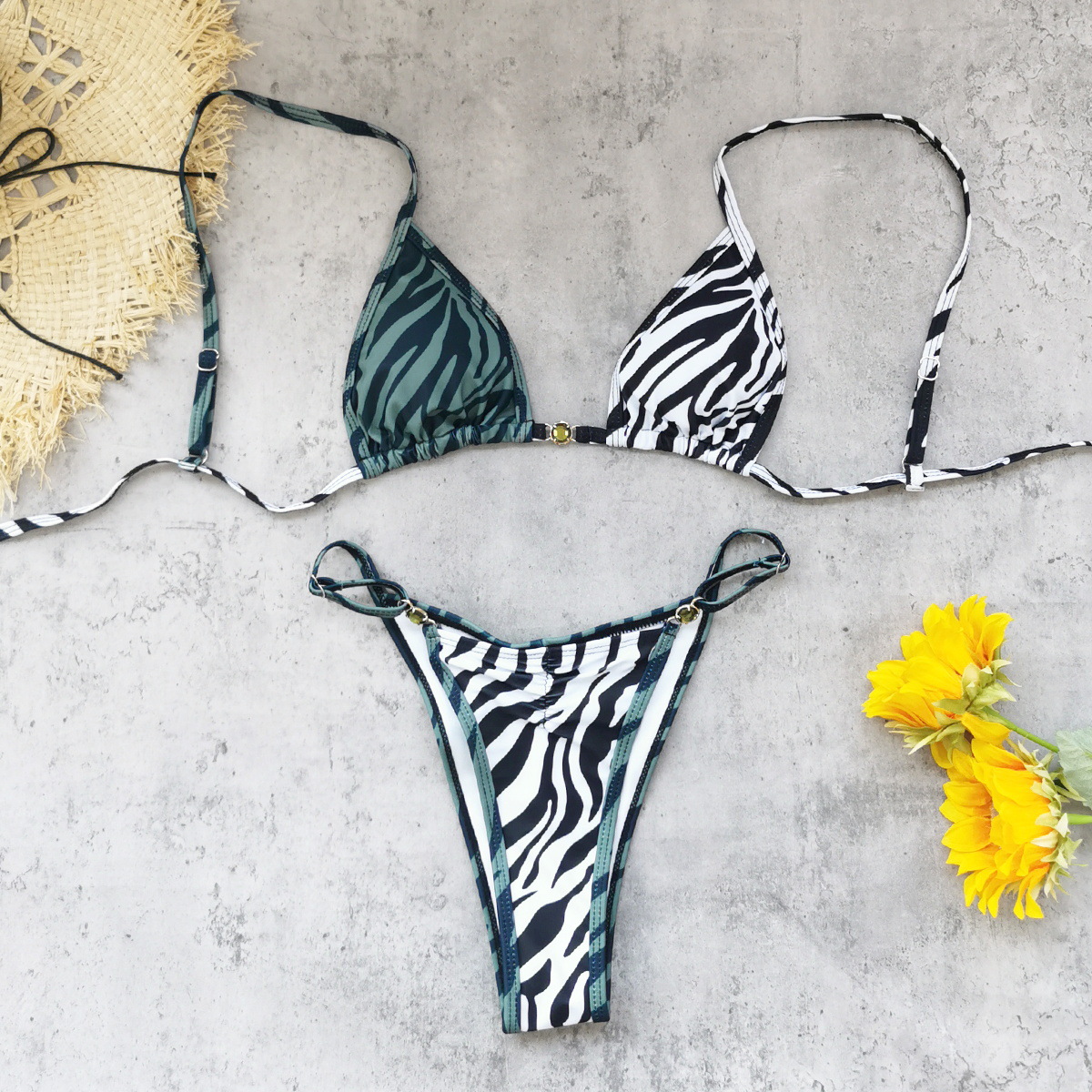 Two-Piece Triangle Bikini Set with Front Clasp and Side Rings view 3