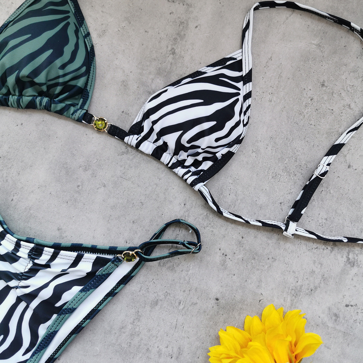Two-Piece Triangle Bikini Set with Front Clasp and Side Rings view 5