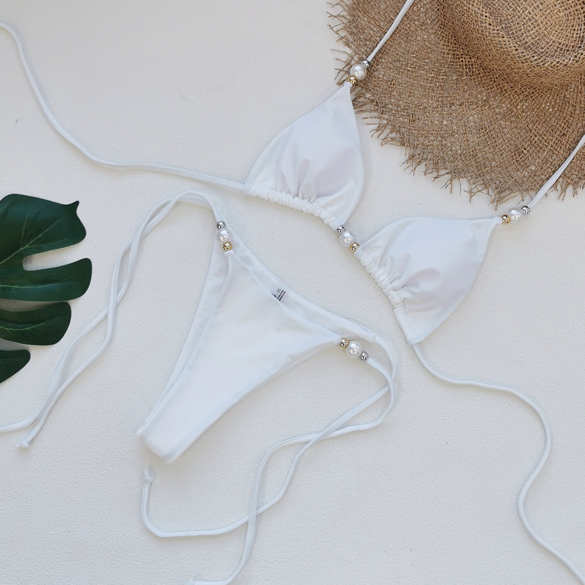 Two-Piece Triangle Bikini Set with Bead Accents view 6
