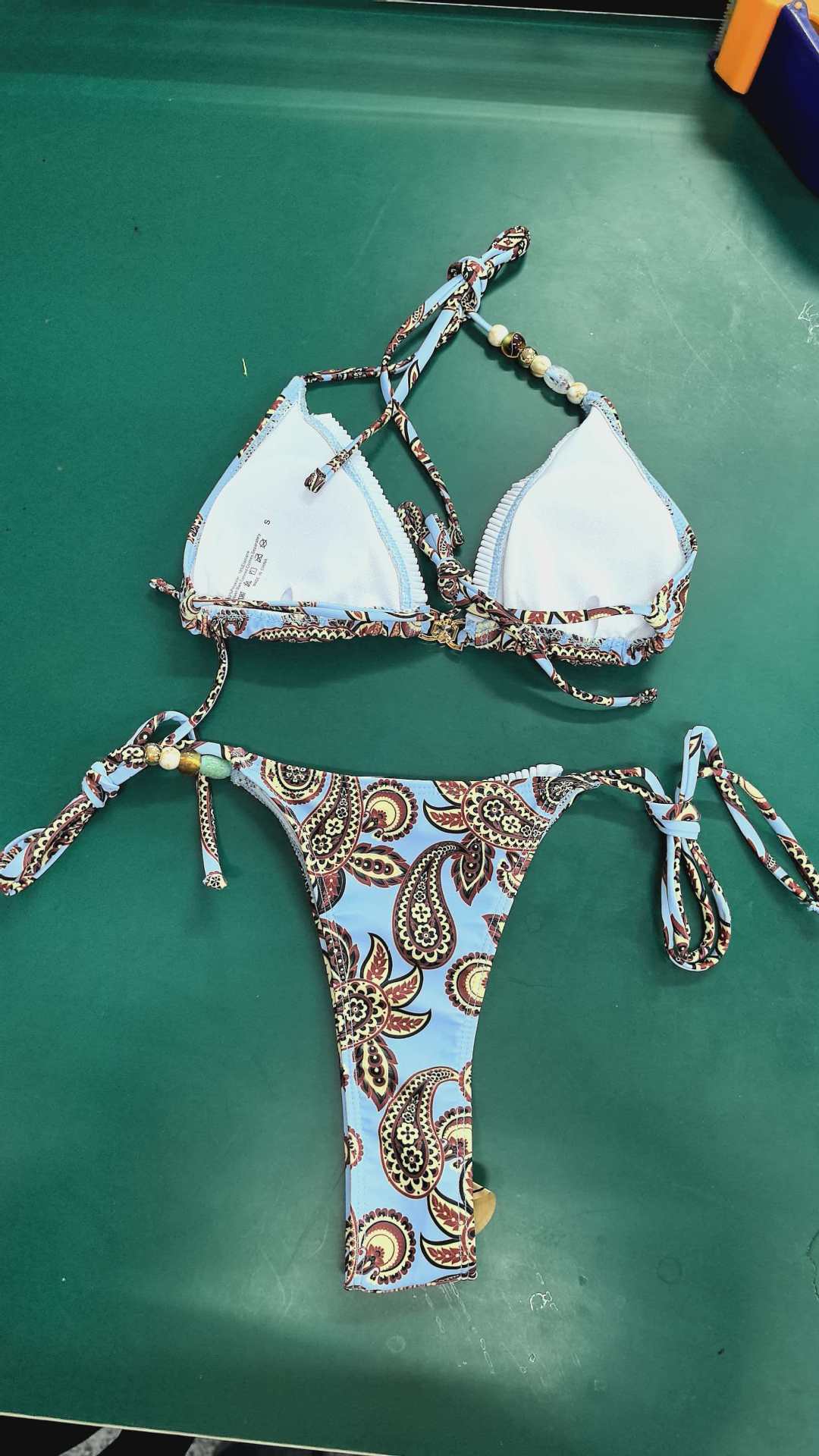 Halter Triangle Bikini Set with Side-Tie Bottom and Headwrap view 5