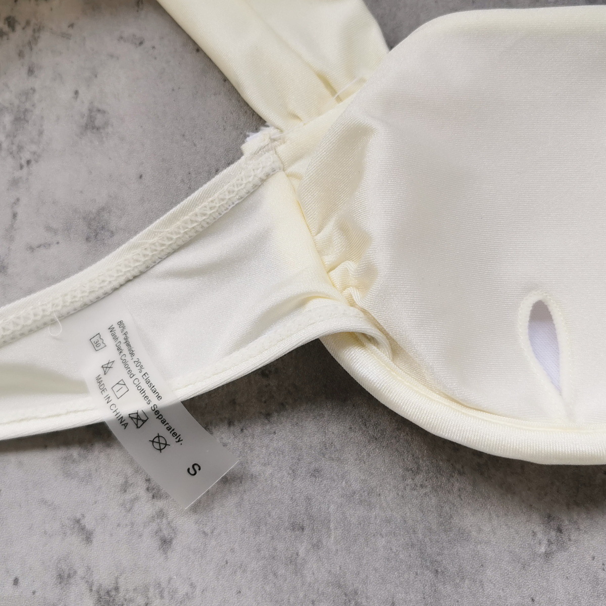 Cream Yellow Ruched Underwire Bikini Set with Pearl Detail