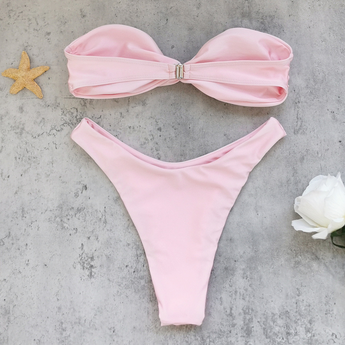 Women's Twist Front Bandeau Bikini Set with High Cut Bottoms view 4