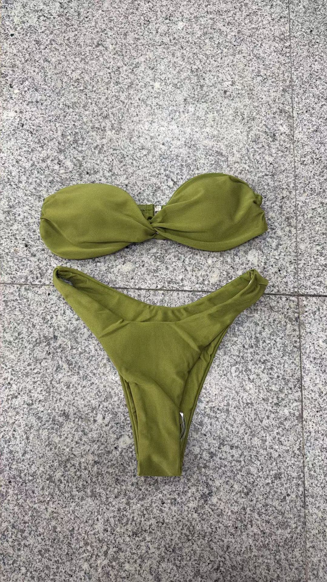 Women's Twist Front Bandeau Bikini Set with High Cut Bottoms view 8
