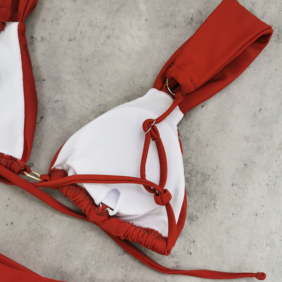Rust Red Ruched High-Waisted Two-Piece Bikini with Wide Straps
