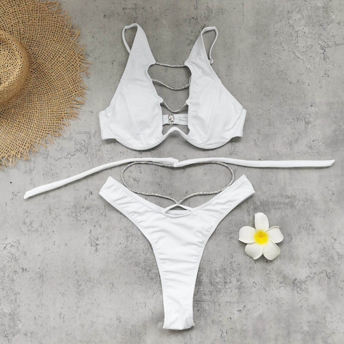 Cutout Halter Bikini Set with Underwire Cups and Strappy Bottom view 3
