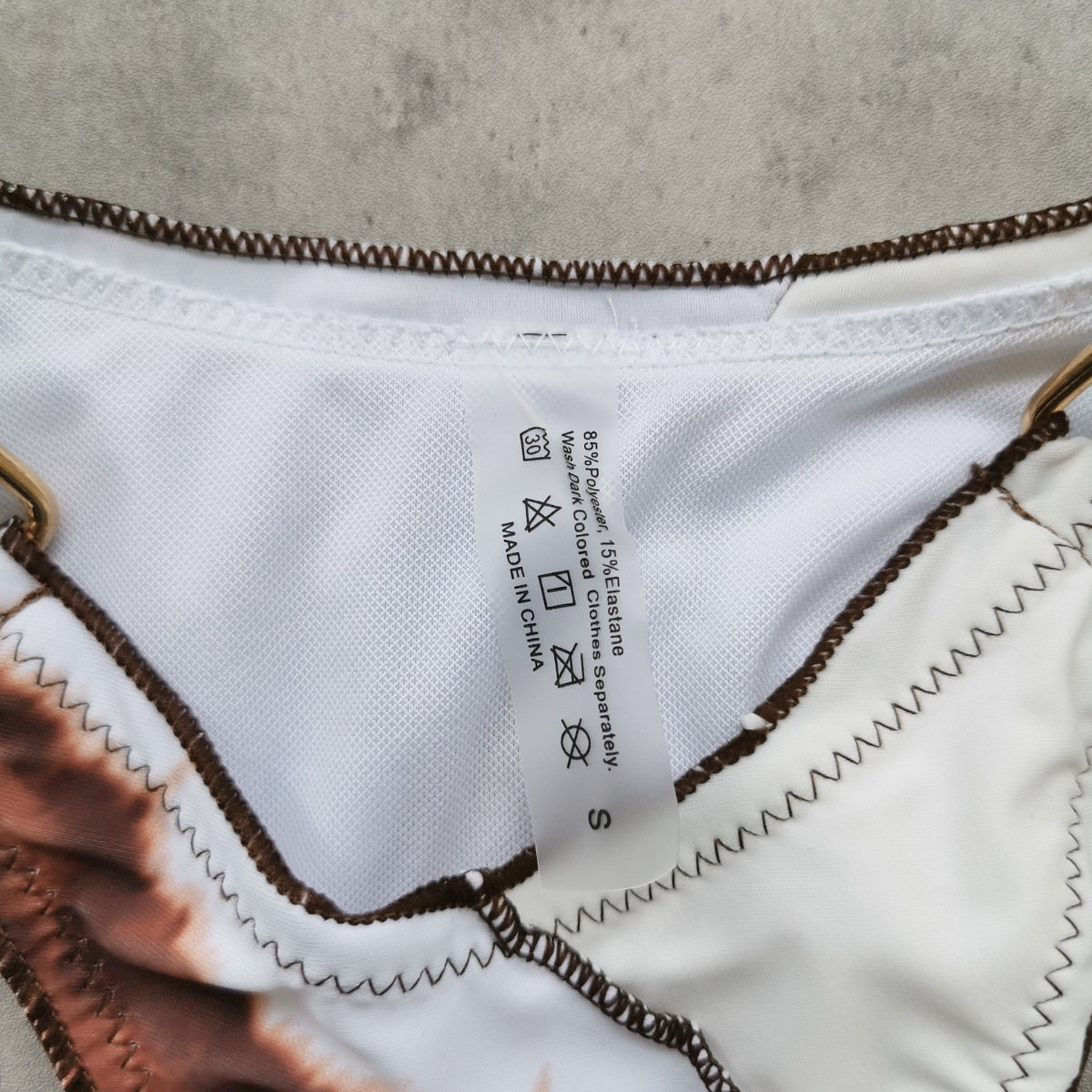 Brown Tie Dye Triangle Bikini Set with Buckle Strap Details