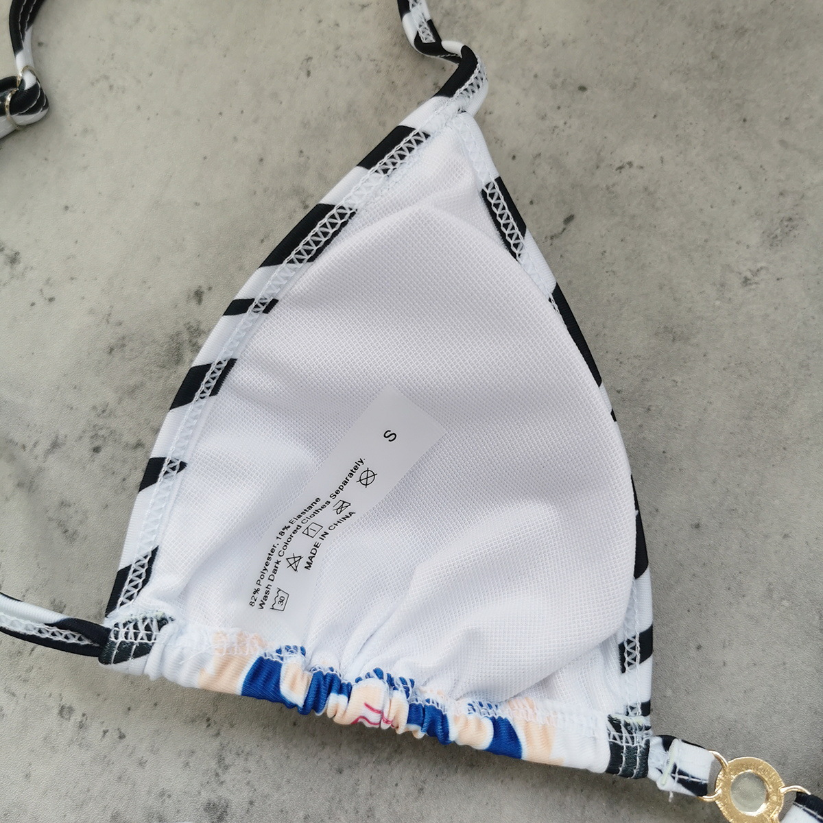 Blue Floral Print Triangle Bikini Set with Halter Neck