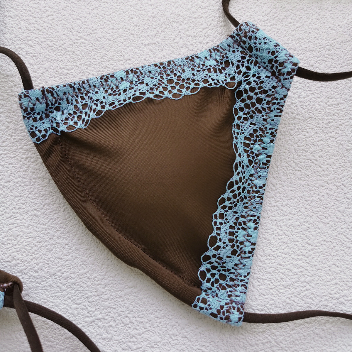 Lace Trim Halter Triangle Bikini Set with Tie Side Bottom