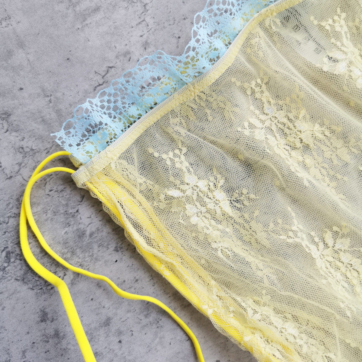 Lace Trim Halter Triangle Bikini Set with Tie Side Bottom