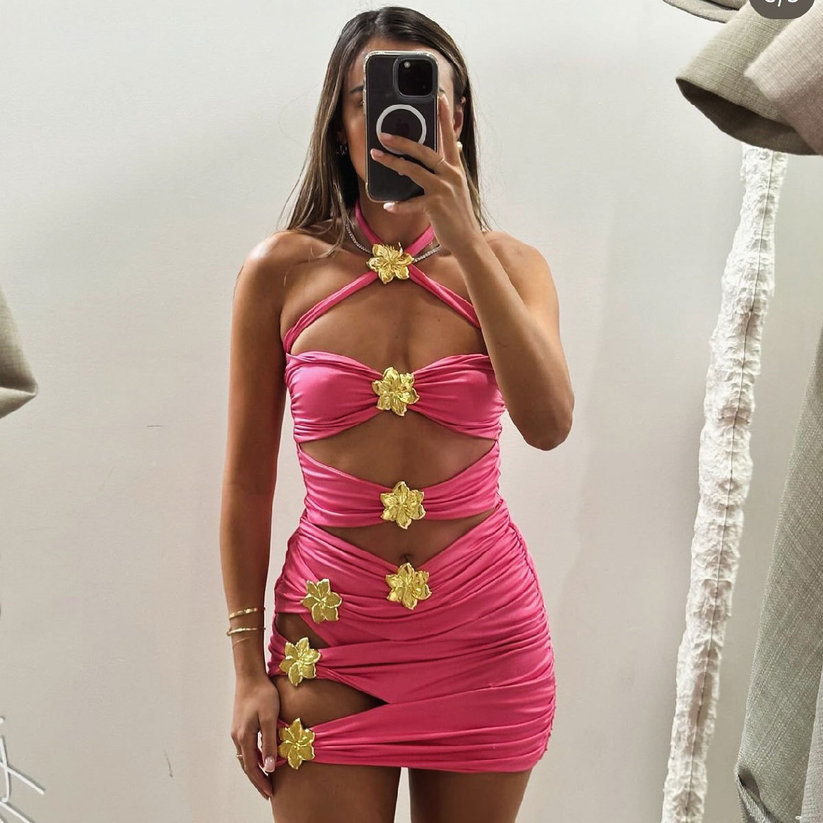 Halter Cutout One Piece Swimsuit with Bandeau Cups and Ruched Panels