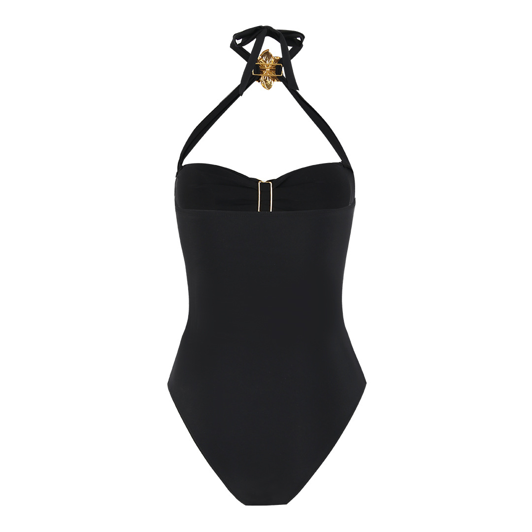 Halter Cutout One Piece Swimsuit with Bandeau Cups and Ruched Panels