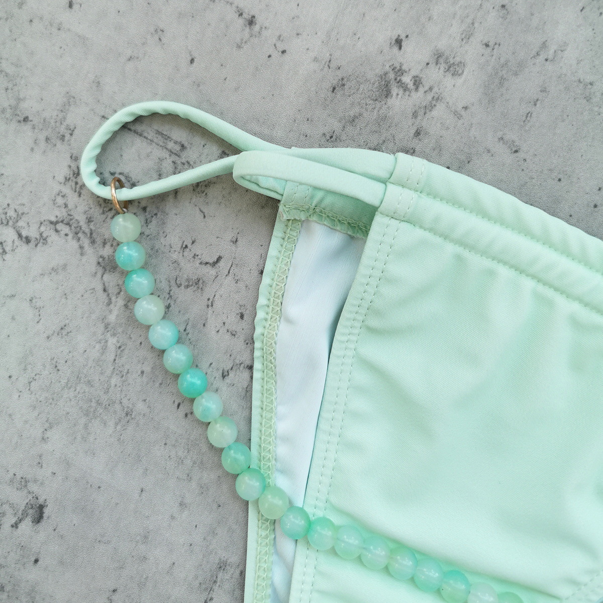Two-Piece Triangle Bikini with Beaded Straps and Tie-Side Bottoms