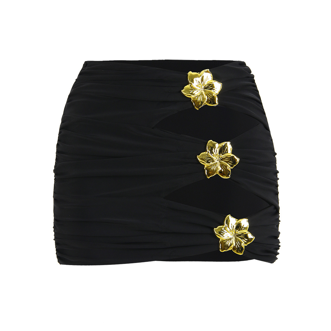 Cutout Ruched Mini Swim Skirt with Applique
