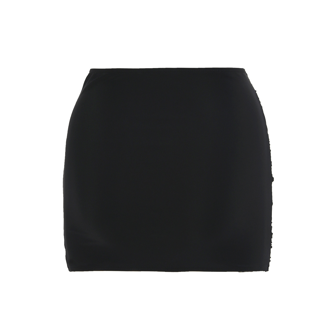Cutout Ruched Mini Swim Skirt with Applique