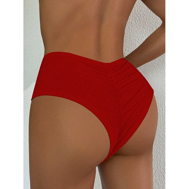 V-Front Ruched Back Bikini Bottom with High-Cut Leg