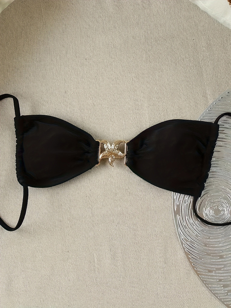 Women’s Triangle Bikini Top with Front Metal Clasp and Thin Straps