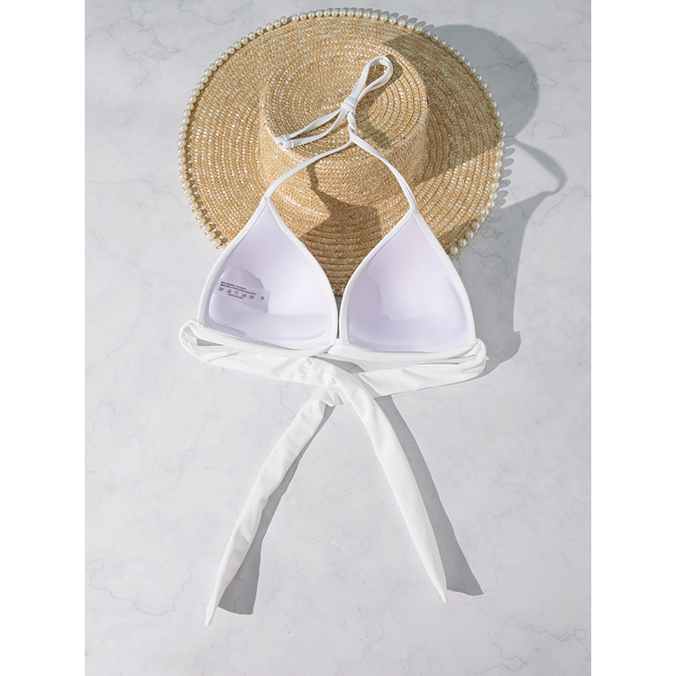 Top de bikini halter con copas fruncidas y amarre en la espalda