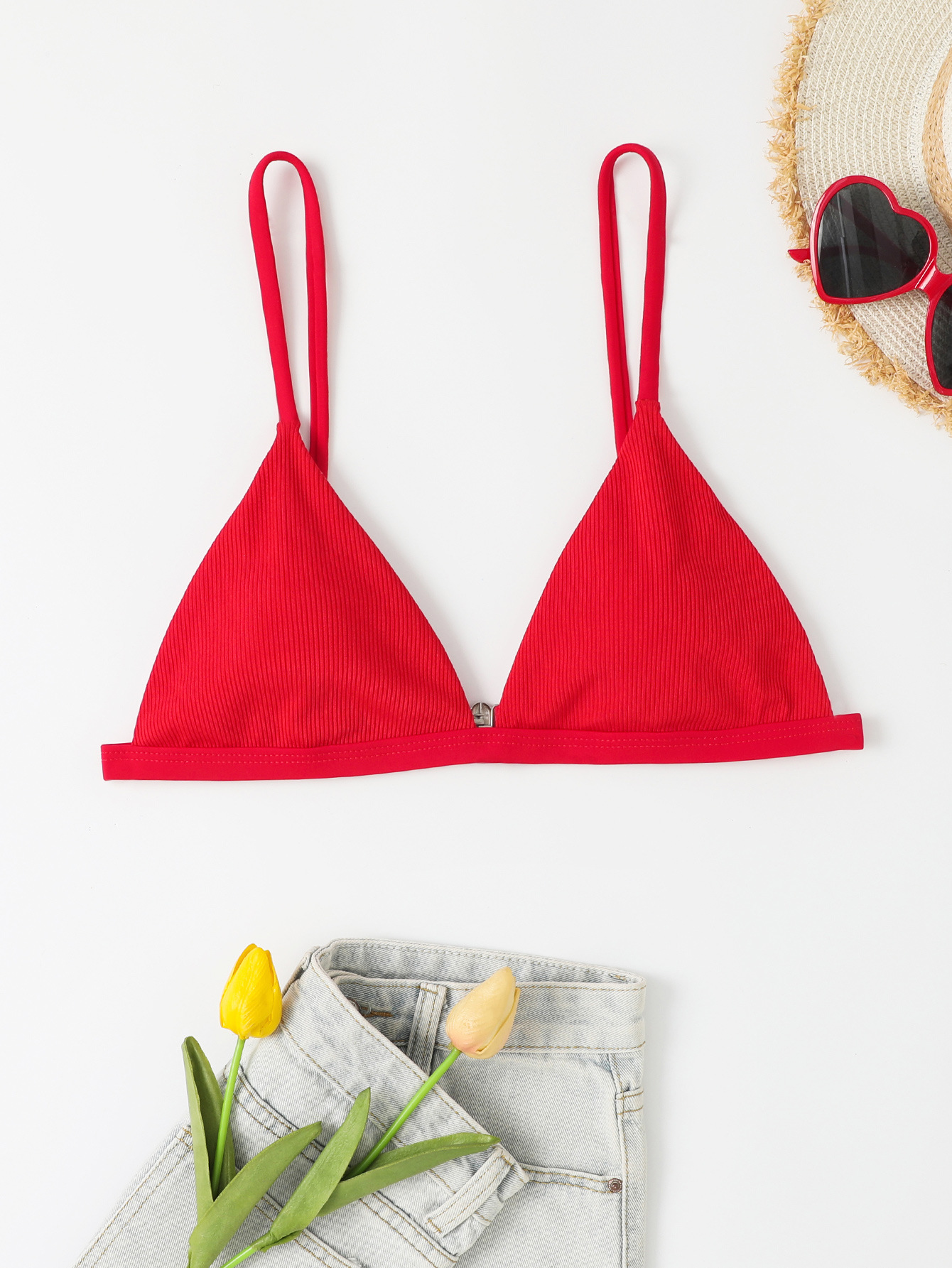 Women's Triangle Bikini Top with Adjustable Spaghetti Straps and Back Clasp view 11