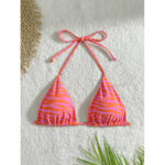 Women's Triangle Halter Bikini Top with Ruched Cup Edges and String Ties view 2