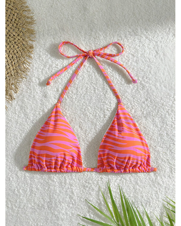 Women’s Triangle Halter Bikini Top with Ruched Cup Edges and String Ties