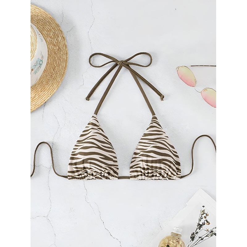 Women's Triangle Halter Bikini Top with Ruched Cup Edges and String Ties view 5