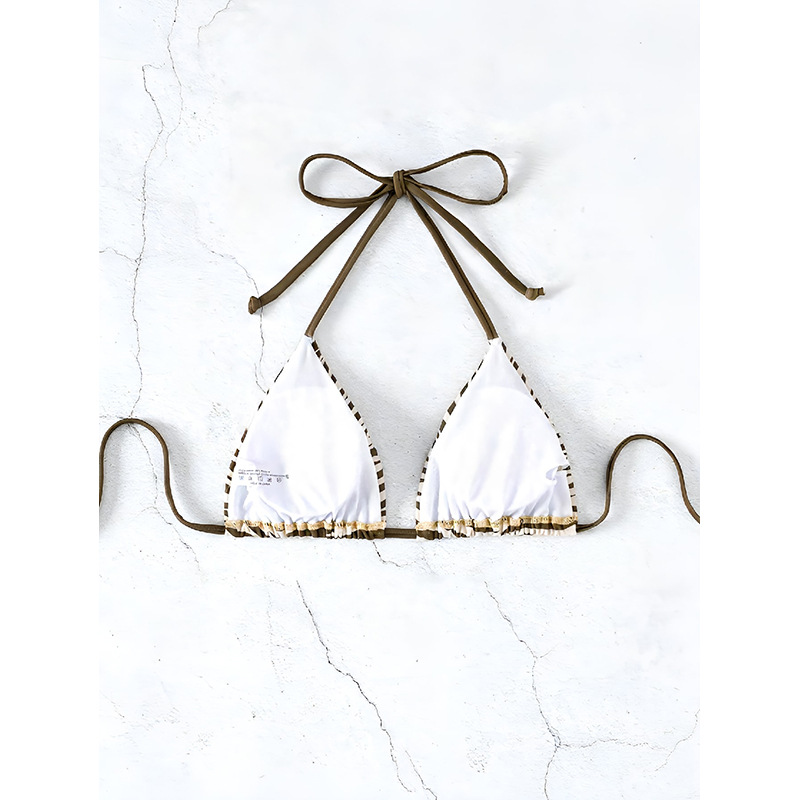 Women's Triangle Halter Bikini Top with Ruched Cup Edges and String Ties view 6