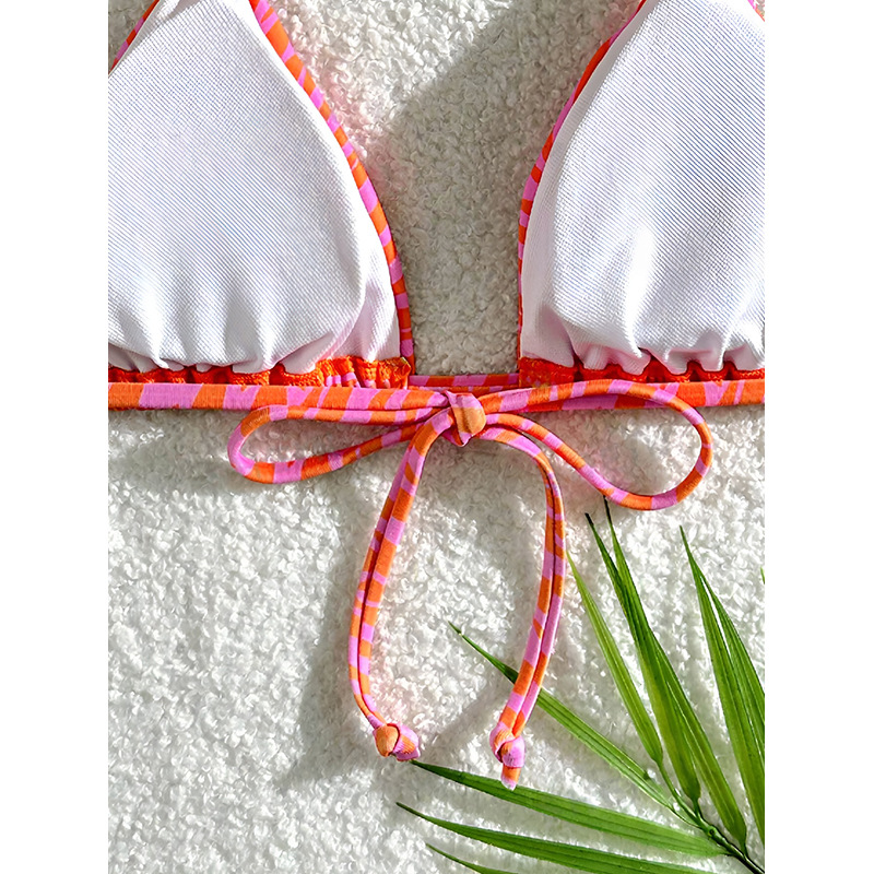Women's Triangle Halter Bikini Top with Ruched Cup Edges and String Ties view 8
