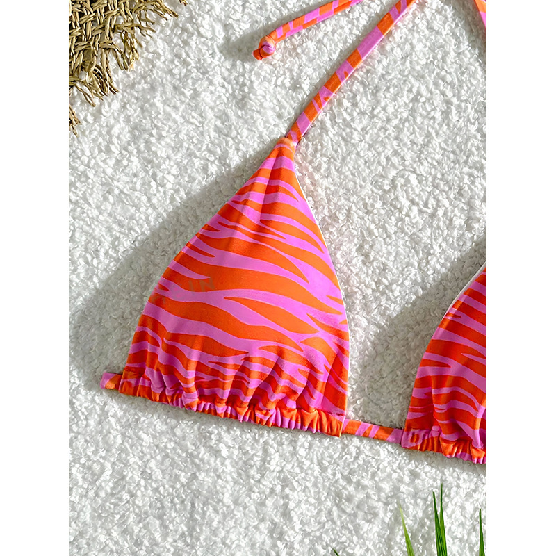 Women's Triangle Halter Bikini Top with Ruched Cup Edges and String Ties view 9