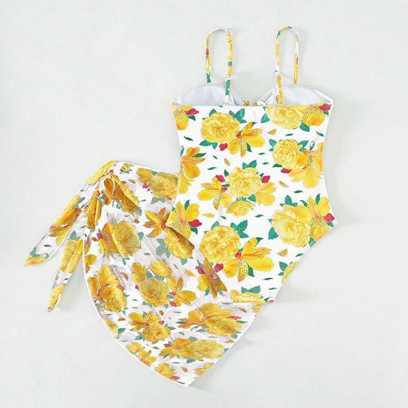 Women's One-Piece Swimsuit with Tie-Side Wrap Skirt Set view 6