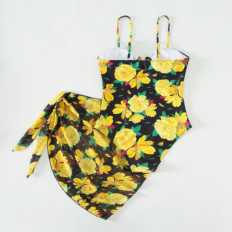 Women's One-Piece Swimsuit with Tie-Side Wrap Skirt Set view 9