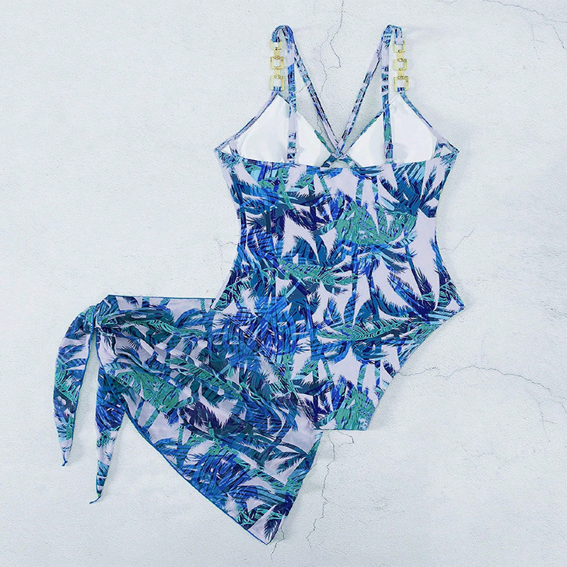 Women's One-Piece Swim Dress with Wrap Skirt and Link Straps view 10