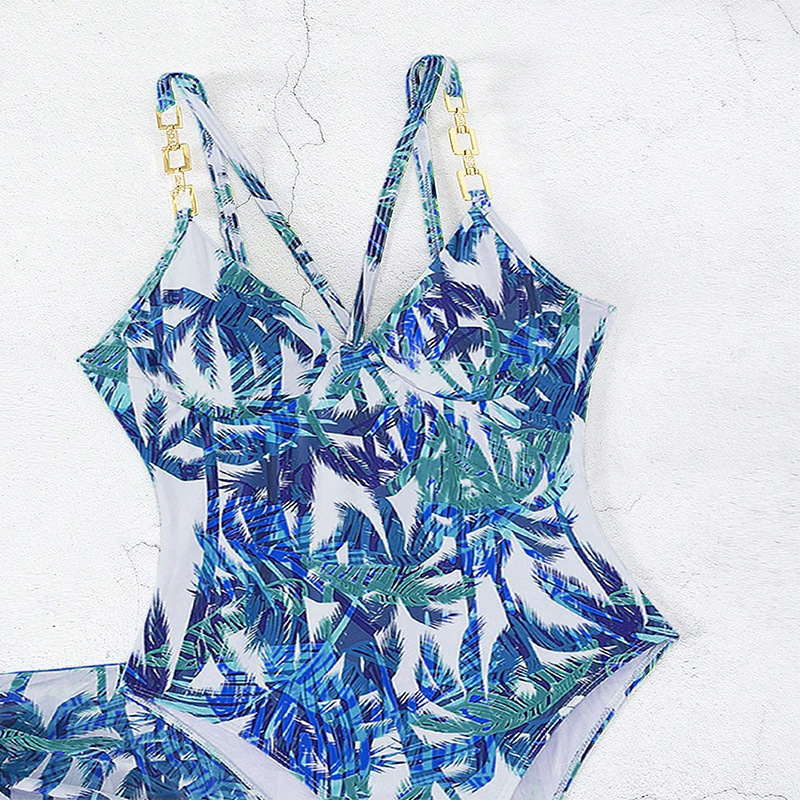 Women's One-Piece Swim Dress with Wrap Skirt and Link Straps view 11
