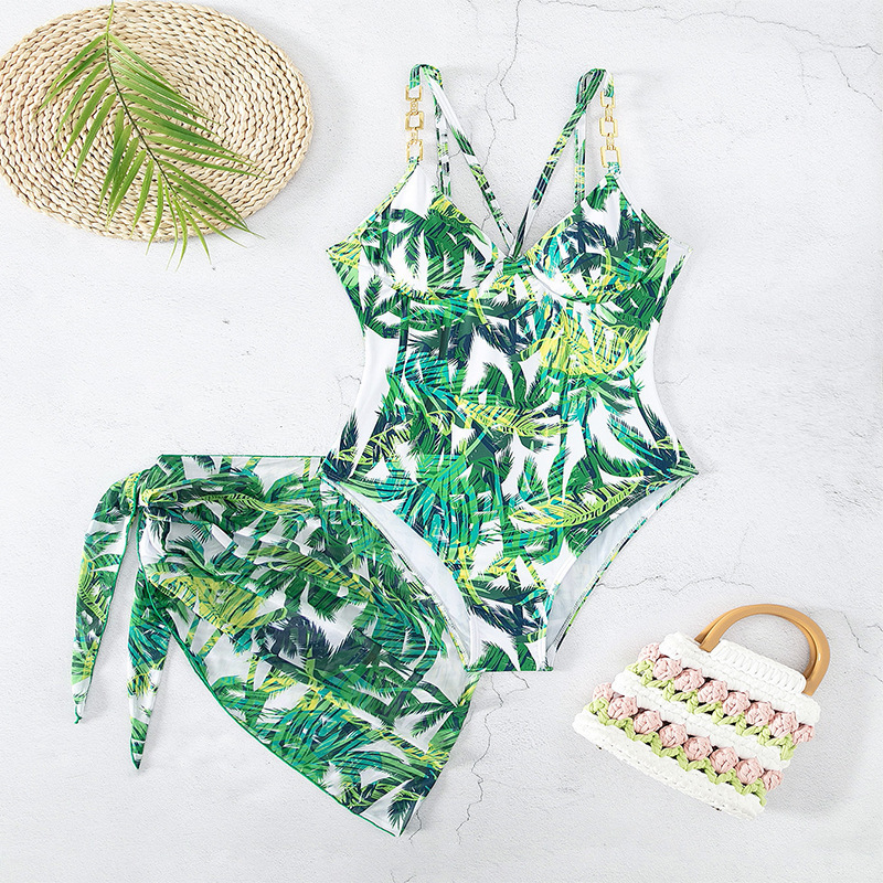 Women's One-Piece Swim Dress with Wrap Skirt and Link Straps view 5