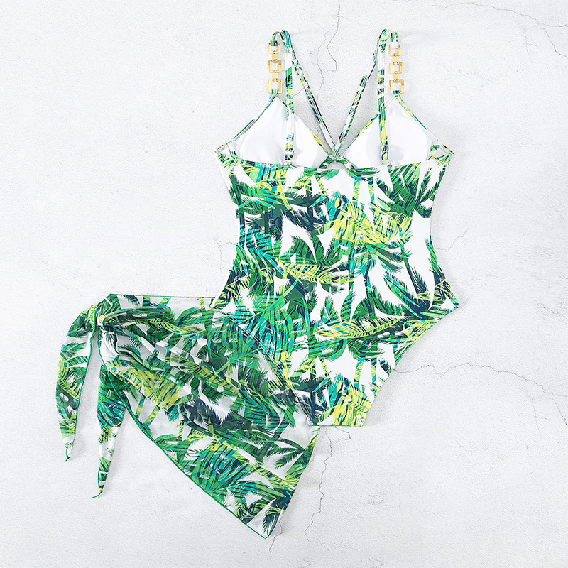 Women's One-Piece Swim Dress with Wrap Skirt and Link Straps view 6