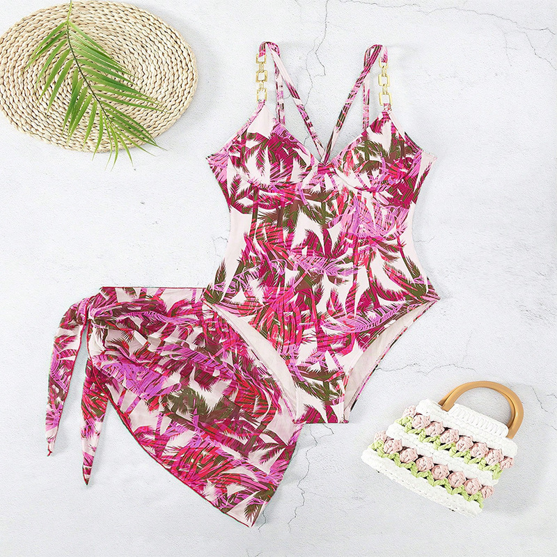 Women's One-Piece Swim Dress with Wrap Skirt and Link Straps view 7