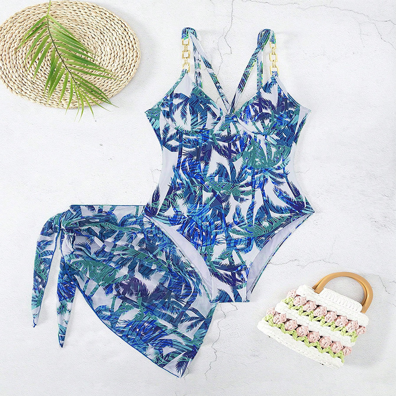 Women's One-Piece Swim Dress with Wrap Skirt and Link Straps view 9