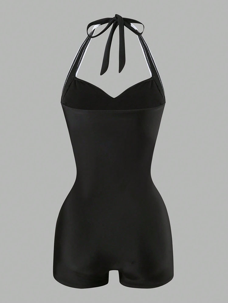 Women's Halter Neck Ruched One Piece Swimsuit with Boyshorts view 3