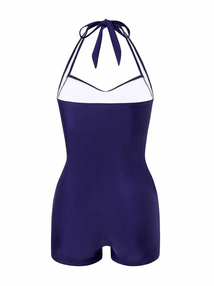 Women's Halter Neck Ruched One Piece Swimsuit with Boyshorts view 5