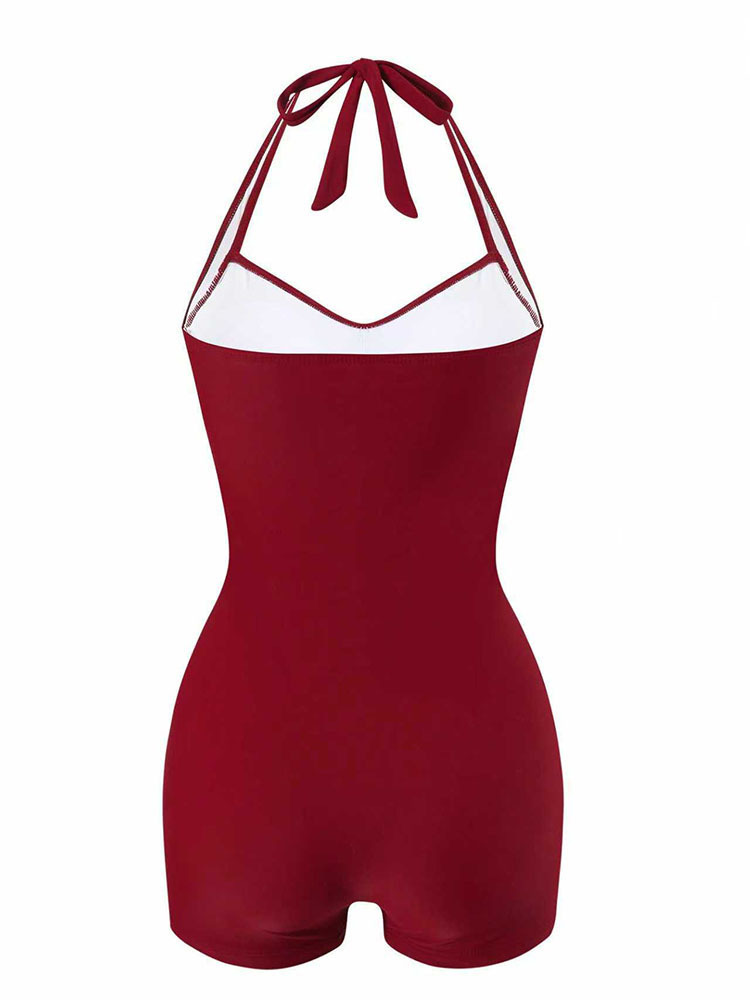 Women's Halter Neck Ruched One Piece Swimsuit with Boyshorts view 9