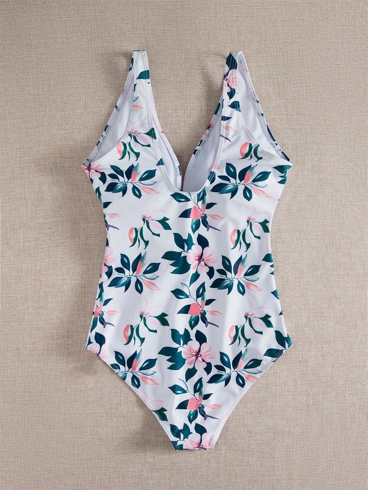 Women's Deep V-Neck One-Piece Swimsuit with Ring Tie Waist view 9